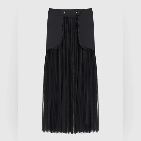 Black Double-Breasted Women's BLAZER Dress/sheer pleated midi Skirt size L NWT - Picture 9 of 16